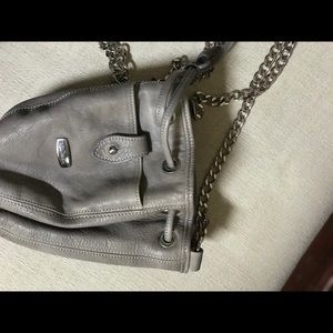 Grey leather and silver chain purse